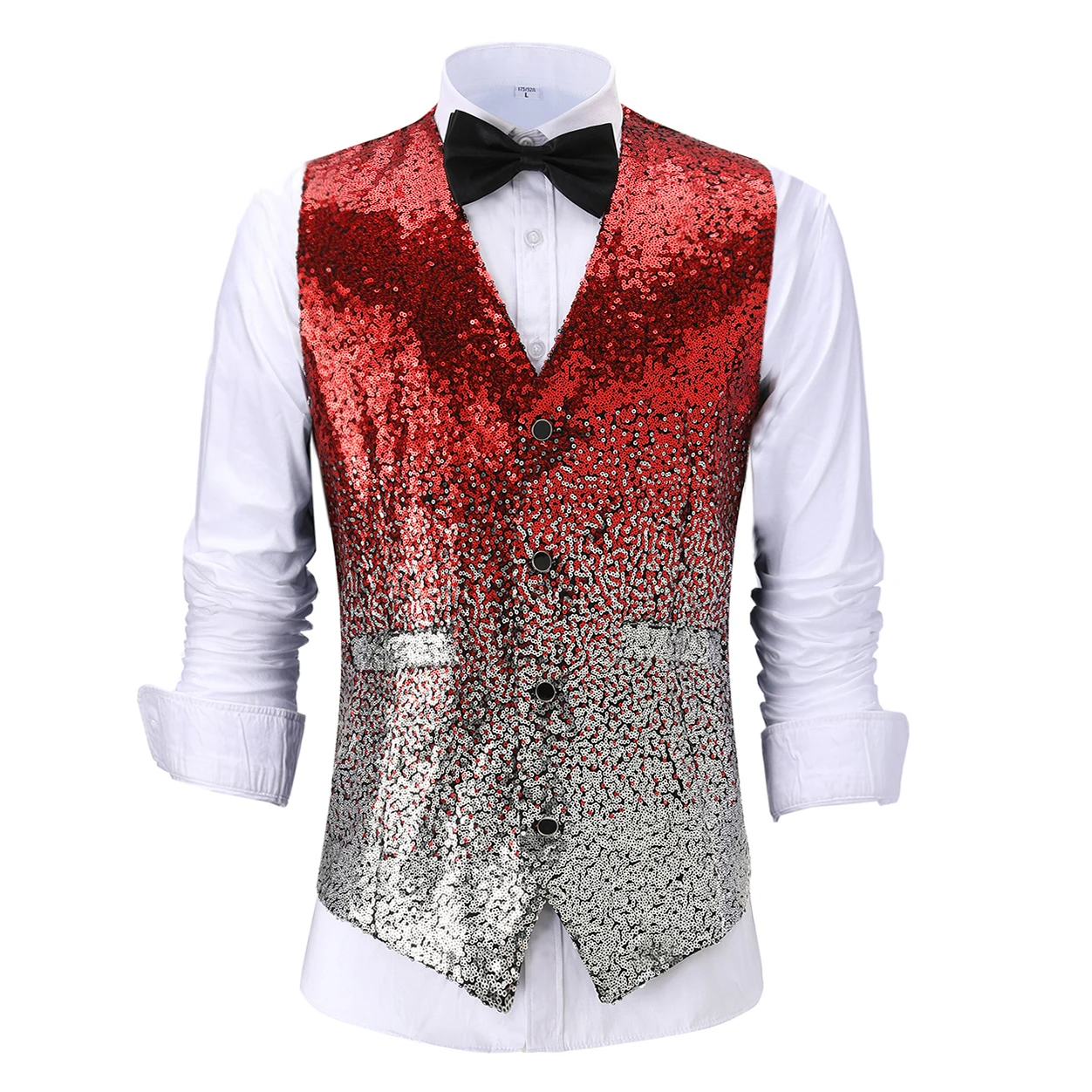 Casual Shiny Sequin Mens Red Silver Slim Fit V Neck Tuxedos School Party Royal Blue Waistcoat For Wedding Banquet Nightclub Vest