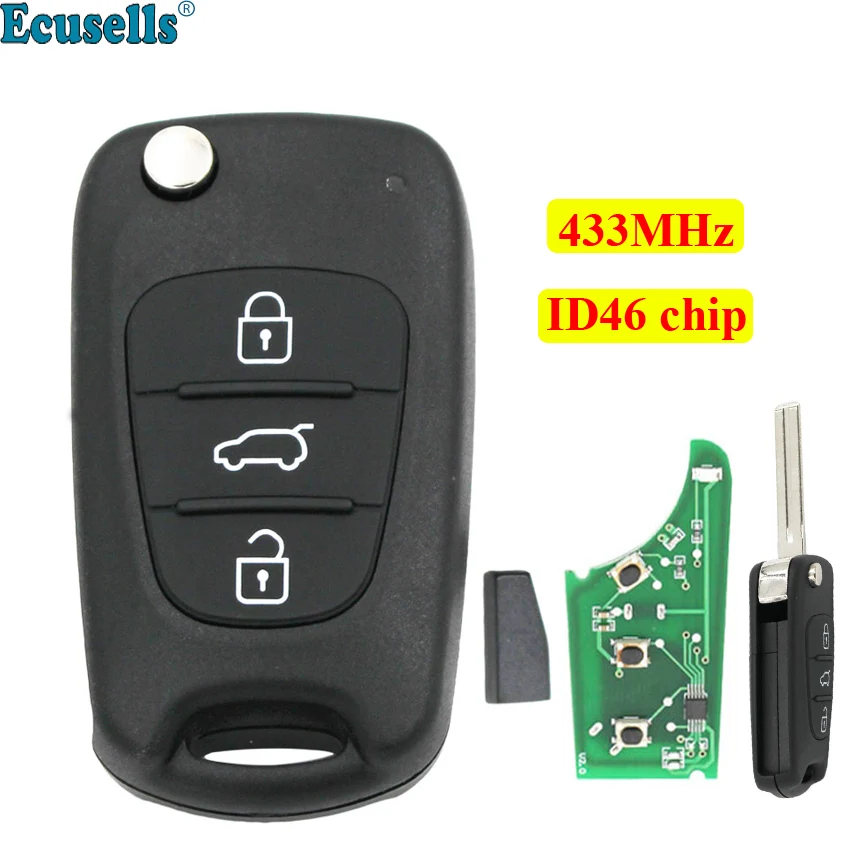 

Flip folding 3 button 433MHZ with id46 chip remote key fob for Hyundai i30 ix35