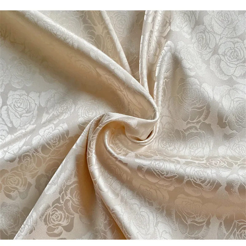 CF996 Damask Silk Satin Brocade Jacquard Fabric, Water Green, Bright Yellow, Light Apricot, Rose, Costume, DIY Home Textile