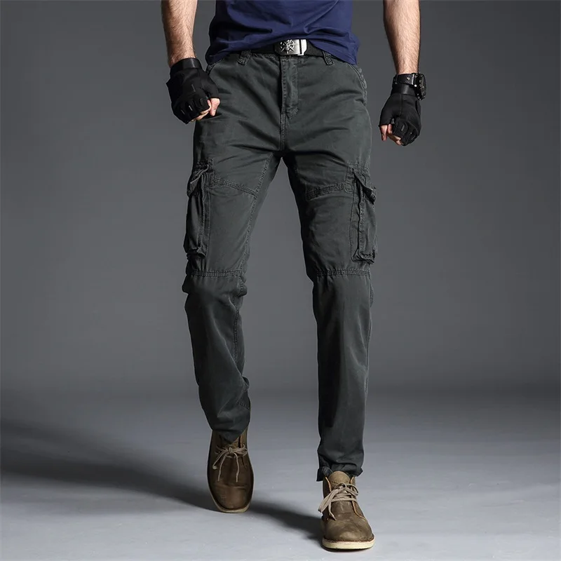 

Men's Cargo Pants High Quality Spring Autumn Casual Mens Cotton Multi Pockets Trousers Men Long Pants Military New Arrival 18