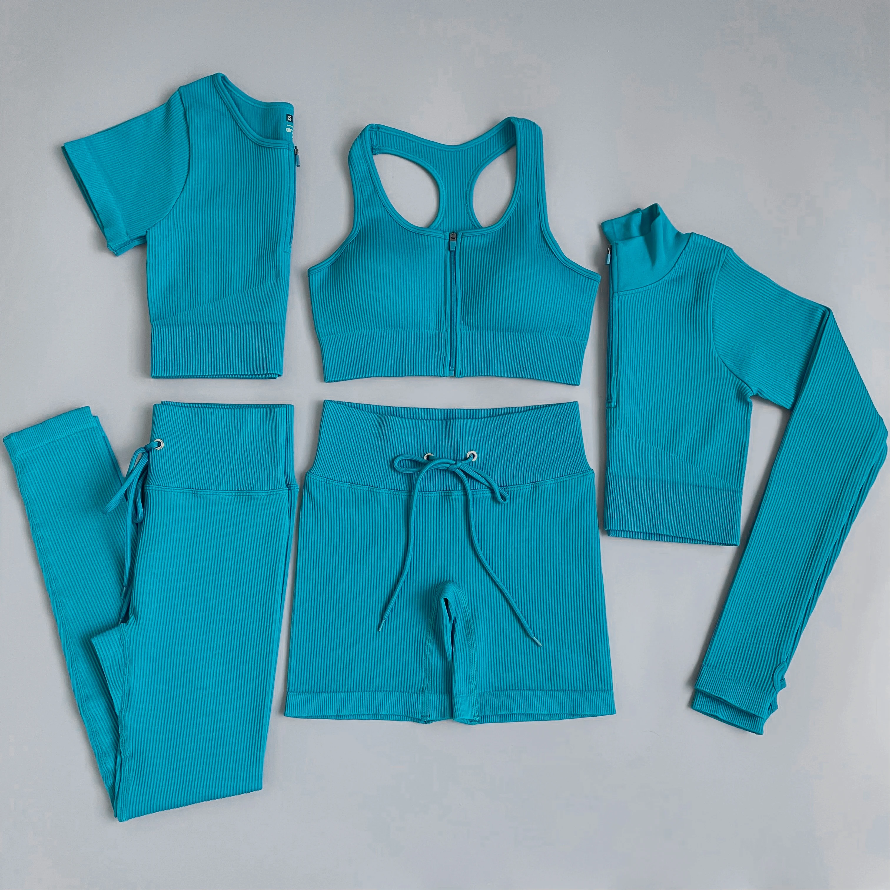 2/3/5PC Women\'s tracksuit Seamless Yoga Set Workout Sportswear Gym Clothing Drawstring High Waist Leggings Fitness Sports Suits