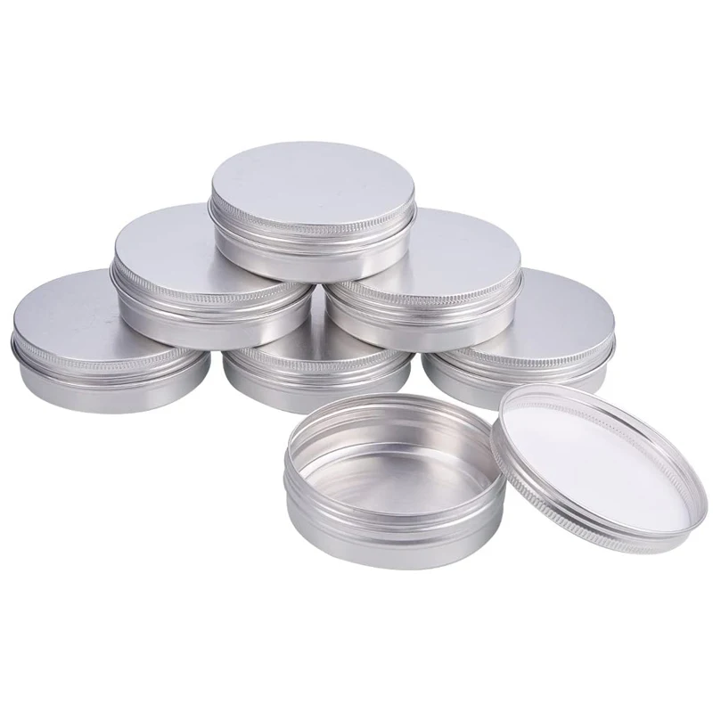 

50pcs 100g Silver Round Aluminum Tin Cans Empty Cosmetic Cream Jar With Screw Lid Makeup Hair Wax Case Container Pots 83*28mm