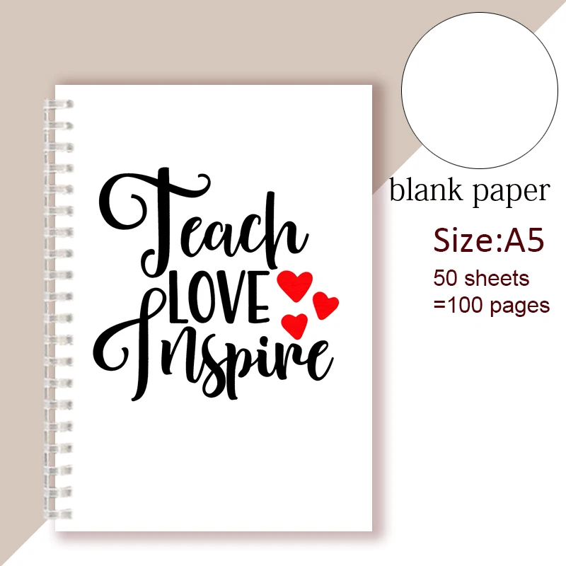 Teach Love Inspire - Spiral Notebook Rainbow Note Book Writing Pad Journal Teacher Life Day Gift Appreciation Floral Design DIY