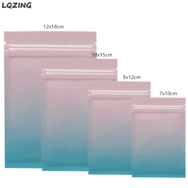 

100x Colorful Aluminum Foil Bag Self Seal Zipper Ziplock Packing Food Bag, Pink Blue Green Retail Resealable Packaging Pouch Bag