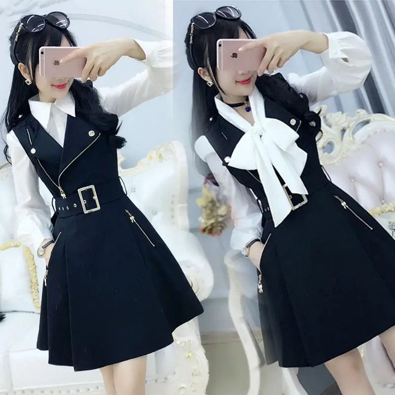 Black Zipper Slim British Vest Skirt Female Student 2024 Summer And Autumn British Temperament Dress