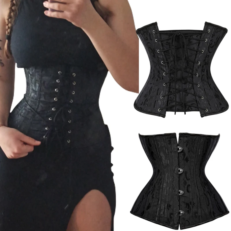 Women\'s Bustier Corsets Underbust Steel Bones Waist Trainer Lace Up Gothic Clothes Slimming Body Sexy Belly Sheath Plus Size