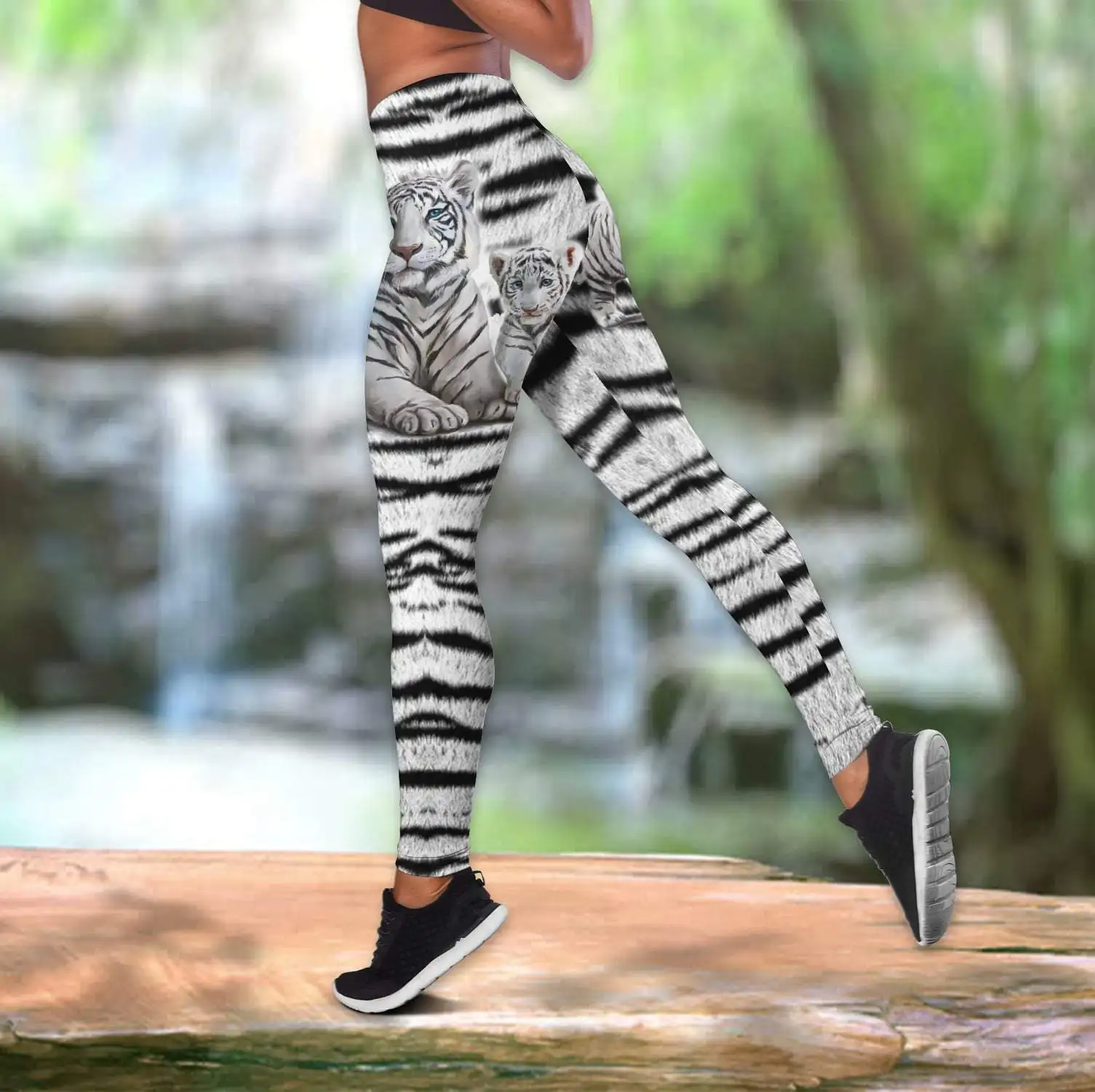 ホワイトタイガー母と息子3Dプリント中空タンクトップ＆レギンスセットフィットネス女性フルレングスレギンスランニングパンツDDK58