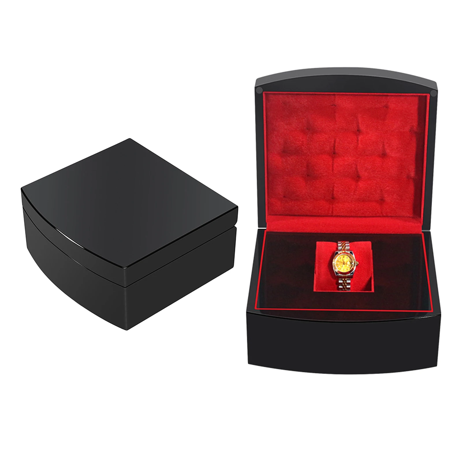 Black Piano Wood Storage Box Watch Jewelry Box with Watch Pillow for Engagement, Proposal, Wedding Gift or Special Occasions