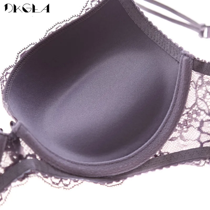 New Super Gather Purple Bras Sexy Women Underwear Cotton Thick Brassiere A B C Cup Push Up Bra Embroidery Lace Lingerie Black