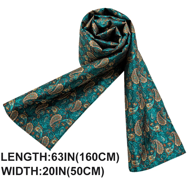 New Fashion Men Scarf Necktie Hanky Cufflinks Set Green Jacquard Paisley Silk Scarf Tie Autumn Winter Casual Business Barry.Wang