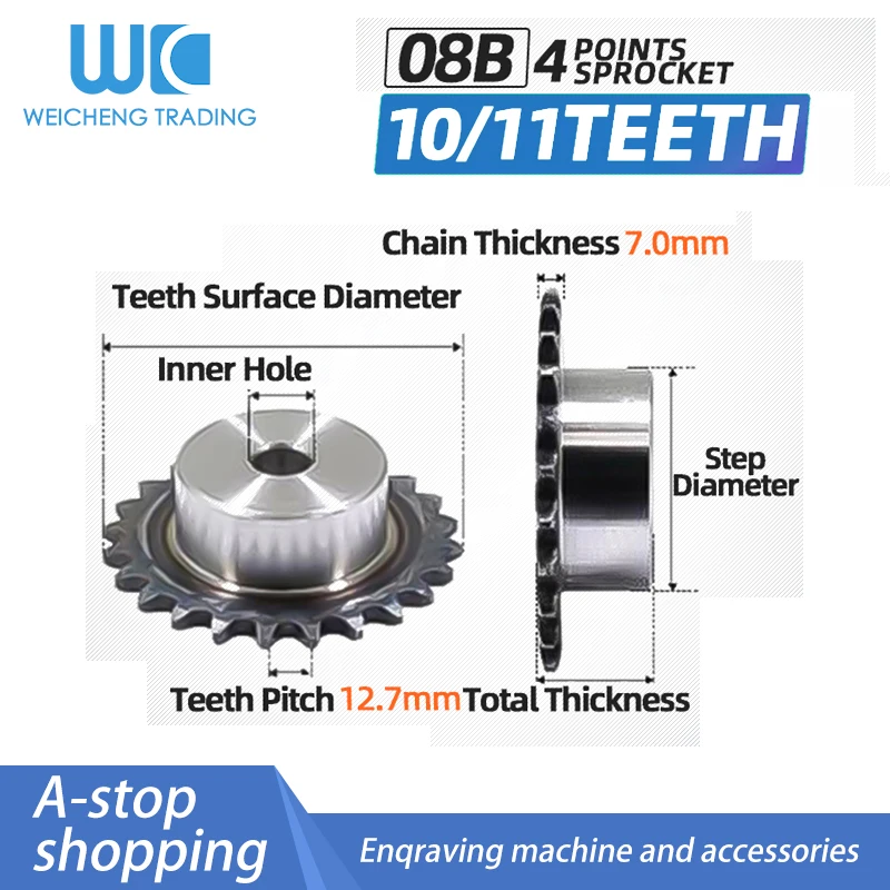 Table Wheel Industrial Sprocket 08B 10 11 Tooth With 08B Chain 4 Points Sprocket Pitch 12.7MM