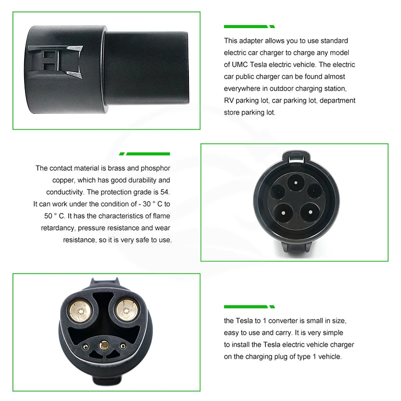 Type 1 to Tesla Adaptor 60A Electric Vehicle EV Charger Adaptor SAE J1772 Tesla Use For Tesla Cars Charging