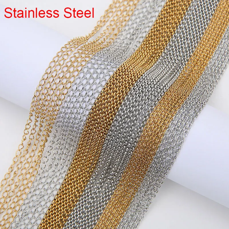 

2/5meters Stainless Steel Link Jewelry Chains Bulk Lot Dia 2 2.5mm Golden Color Metal Necklace Chains for Diy Bracelets Making