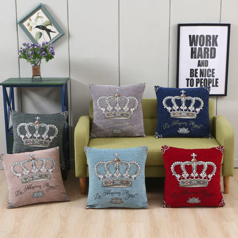 

Chenille Embroidery imperial crown Pillow Cushion Cover Velvet Pillowcase Home Store Decorative Sofa Throw Pillows 45*45/55*55cm