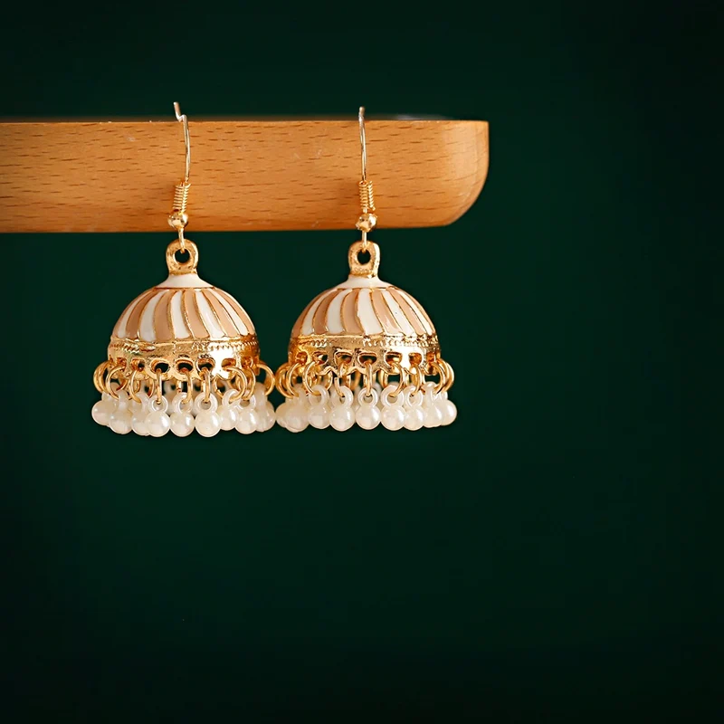 Bohemia Gypsy Retro Gold Color Earring For Women 2020 Green Imitation Pearls Beaded Earrings Turk Jhumka Indian Jewelry