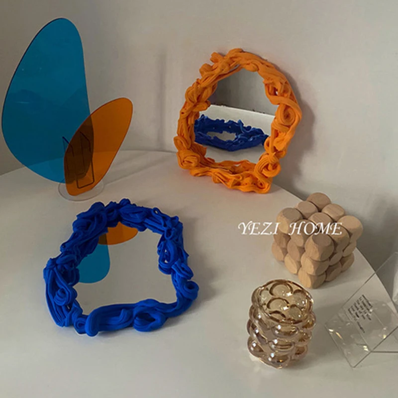 Decorative Mirror DIY Light Clay Blogger Recommends Self-Made Blue Acrylic Mirror Flower Ornament Design Creative Homedecoration