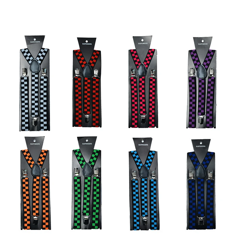 YSMILE Y Adult Colorful Plaid Suspenders 2.5 cm 3 Clips-on Adjust High Quality Unisex Suspenders Accessories For Man Women