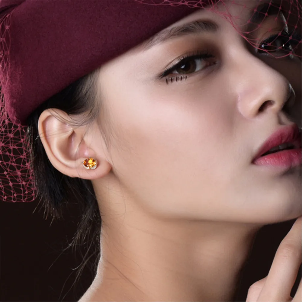 Citrine gemstones crystal stud earrings for women gold color jewelry zircon diamonds party gifts luxury bling bijoux bague