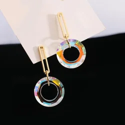 2021 New Design Korean Transparent Colorful Round Pendant Drop Earrings for Women Long Geometric Earrings Party Jewelry