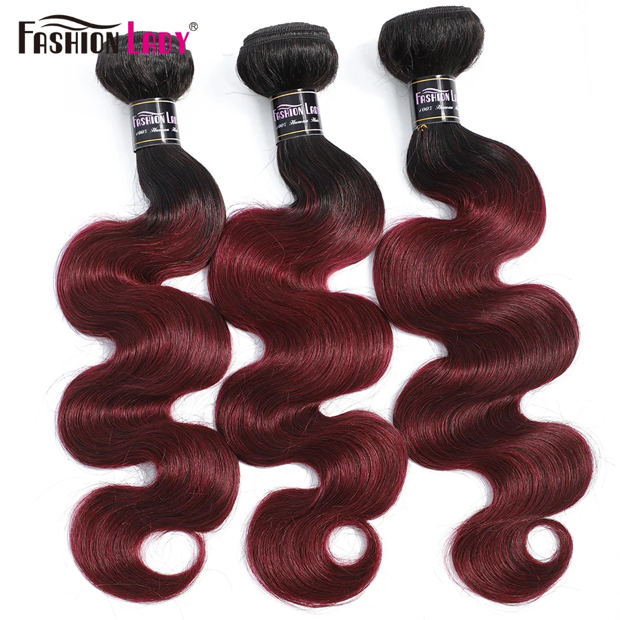 Brazilian Ombre Human Hair Bundles T1b99j Dark Burgundy Bundles Body Wave Fashion Lady Non-remy 3/4 Bundles Deal Human Hair