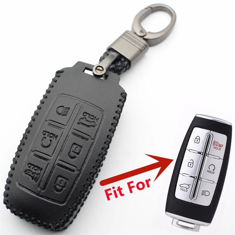 FLYBETTER Genuine Leather Key Case Cover For Hyundai Genesis G80 GV70 GV80 2019 2020 2021 L698