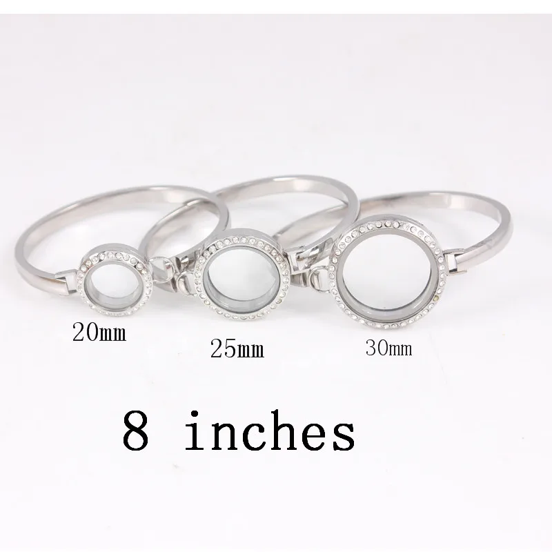 

Round Shape Screw Stainless Steel Floating Locket Bangles With Rhinestone Living Memory Locket Bracelets Bangles 6pcs