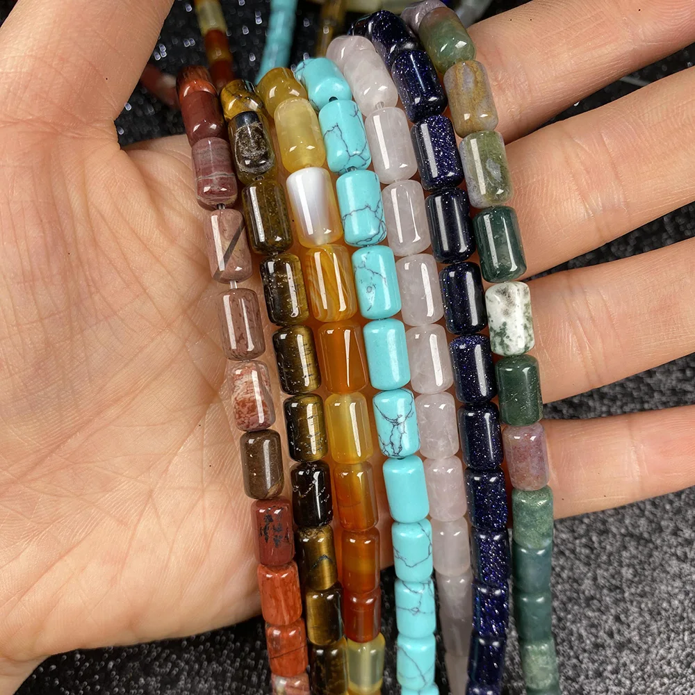 

Natural Gem Cylindrical Semi-precious Stone Beaded Opal Crystal Agate Turquoise DIY Necklace Bracelet Jewelry Accessories Making