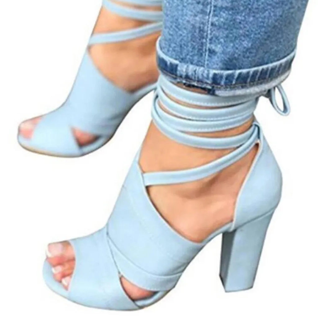 Woman Sandals Summer Shoes High Heels Side Empty Ankle Cross Straps Open Toe Sandals Summer Sexy High Heel Shoes uo98