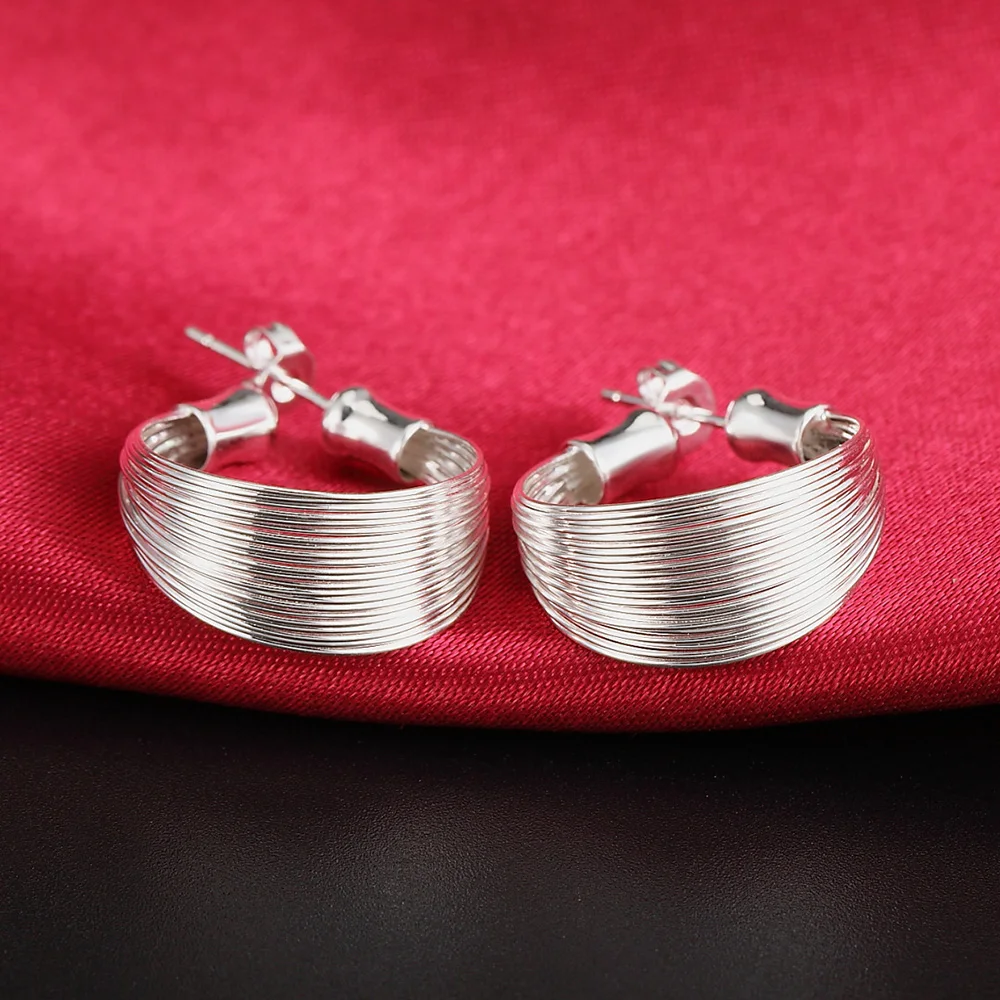 Silver Color Woman Stud Earrings Fashion Classic Multi-Line Earrings Wedding / Birthday Party Gift Jewelry Wholesale Price