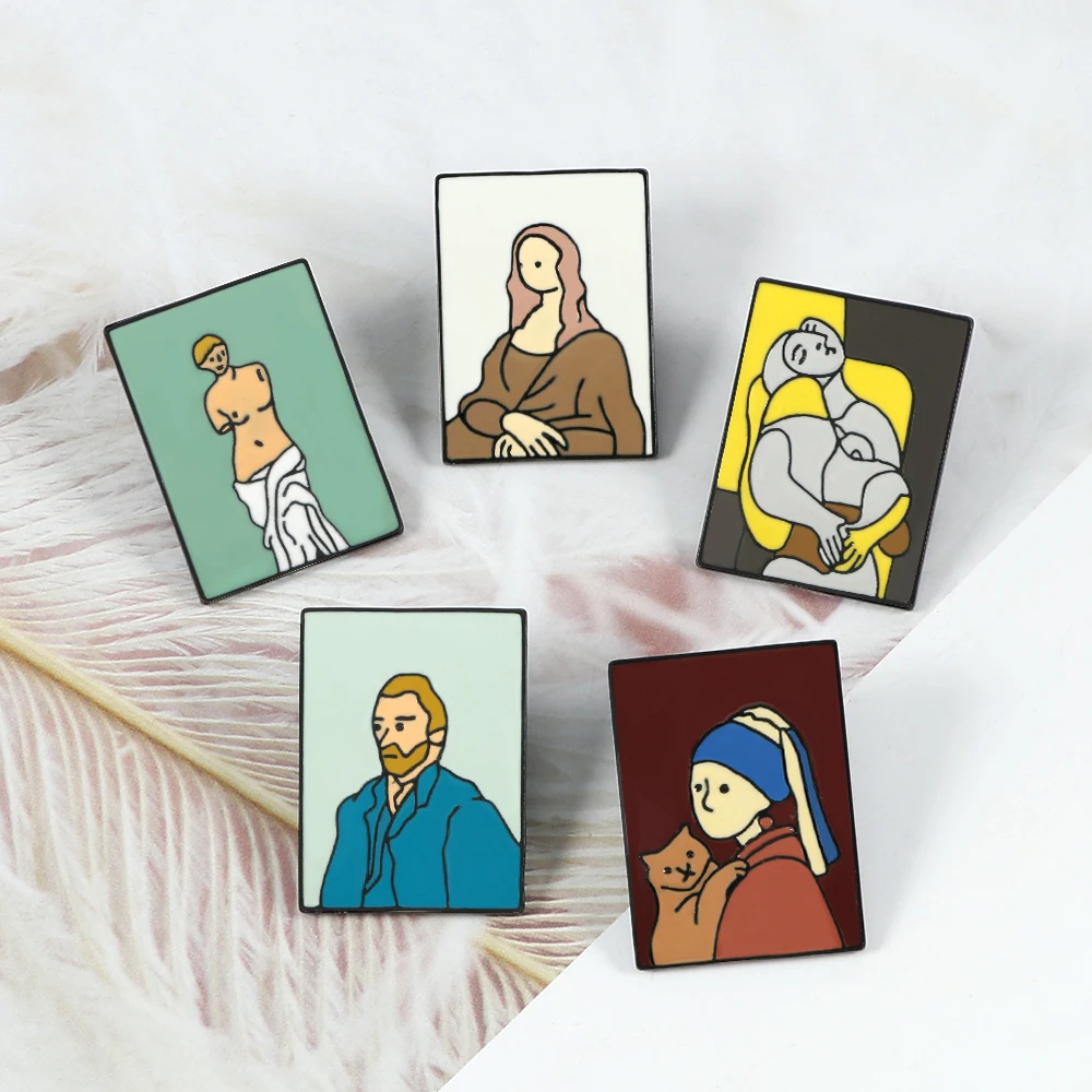 Oil Painting Enamel Pins Van Gogh Picasso Mona Lisa Venus Artistic Brooches Art Badge For Women Men Shirt Lapel Pin Jewelry Gift