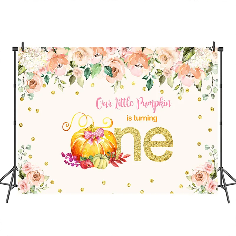 

Mocsicka Baby Shower Backdrop Pumpkin Flower Theme Photo Background Customized Photographic Backdrops for Photo Studio