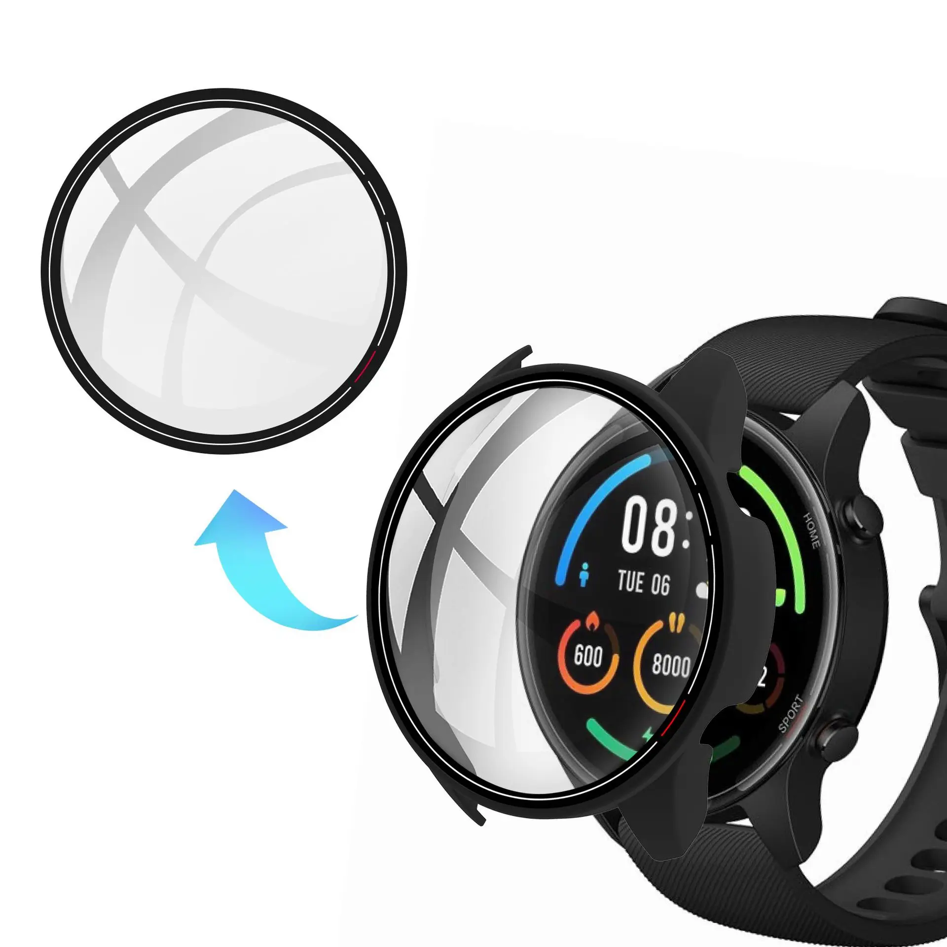 Moldura dura dura para xiaomi mi watch, vidro protetor de tela, cor esportiva, relógio inteligente