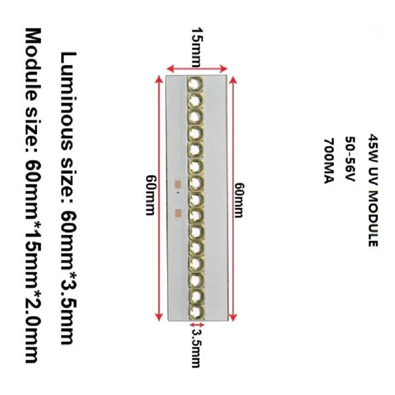 UV LED Strip Module for 3D Printing Ink Curing Jewelry Identification Banknote Verification Manicure Irradiation Amber 45W