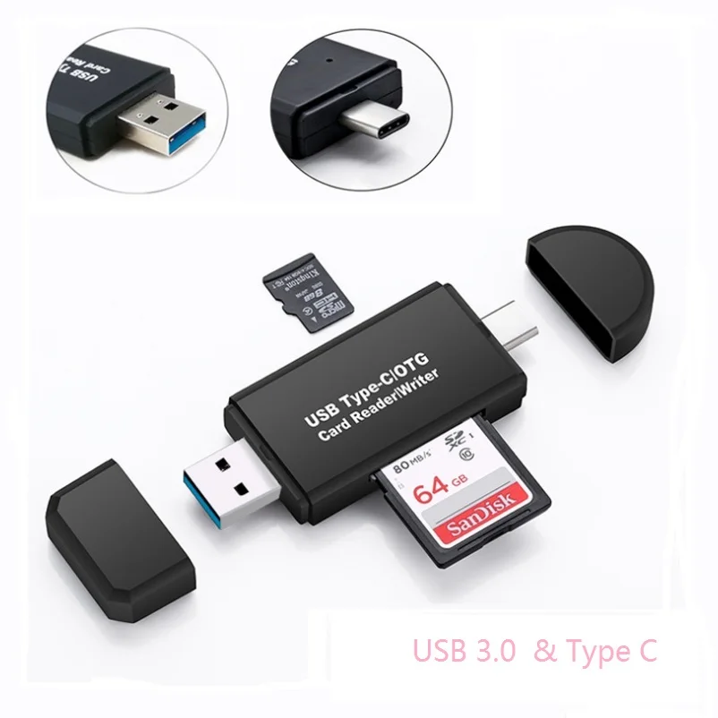 แบบพกพา USB3.0ไมโคร USB OTG ประเภท C การ์ด SD การ์ด TF Reader หัวต่อตัวผู้แท็บเล็ตโทรได้ Charge