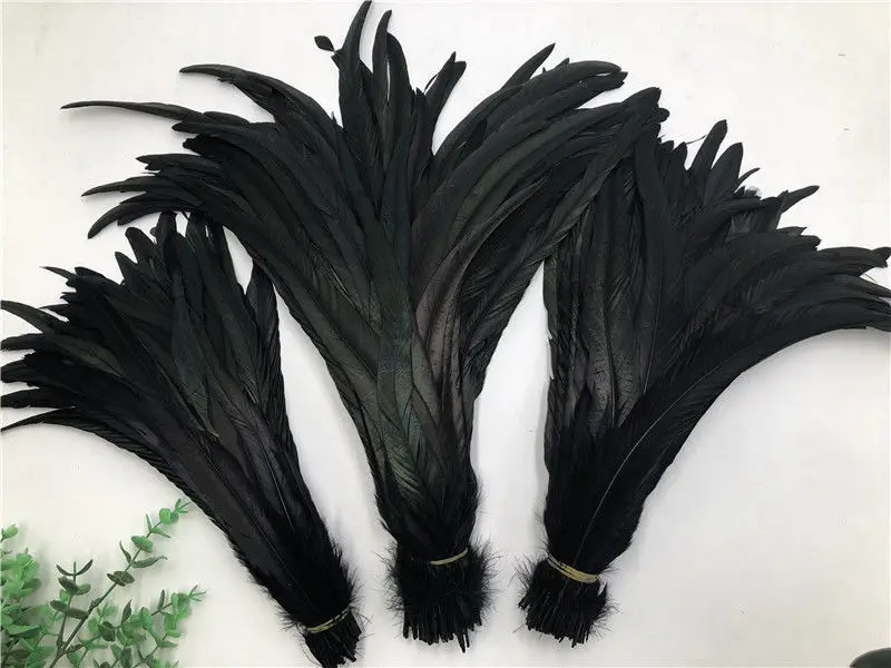 10Pcs/lot Black Rooster Tail Feathers 25-45CM 10-18\