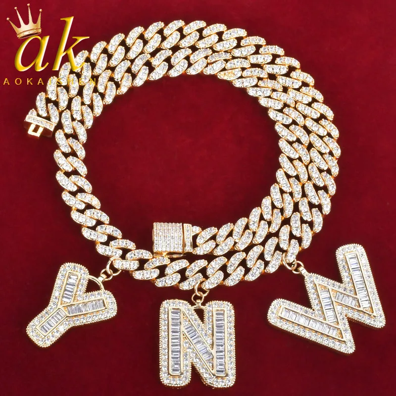 Custom Name Baguette Letters Pendants Necklaces Men's Zircon Hip Hop Rock Jewelry