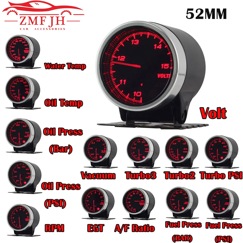 52mm Auto Gauge Meter Water temperature Oil Temp Oil Pressure RPM Tachometer Vacuum Turbo Boost EXT-temp With Electronic Sensors