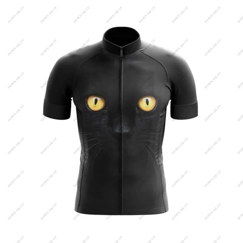 Black Cat Men's Cycling Jersey sets Bicycle Short Sleeve 19D GEL Bib shorts  MTB Bike Clothing Maillot Ropa Ciclismo Hombre