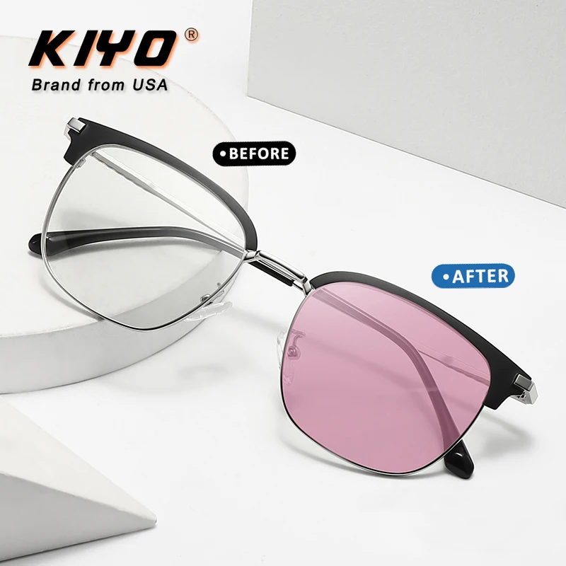 

KIYO Brand 2021 New Women Men Square Anti-Blue Light Photochromic Sunglasses Metal Fashion Sun Glasses UV400 Sport Eyewear 9659