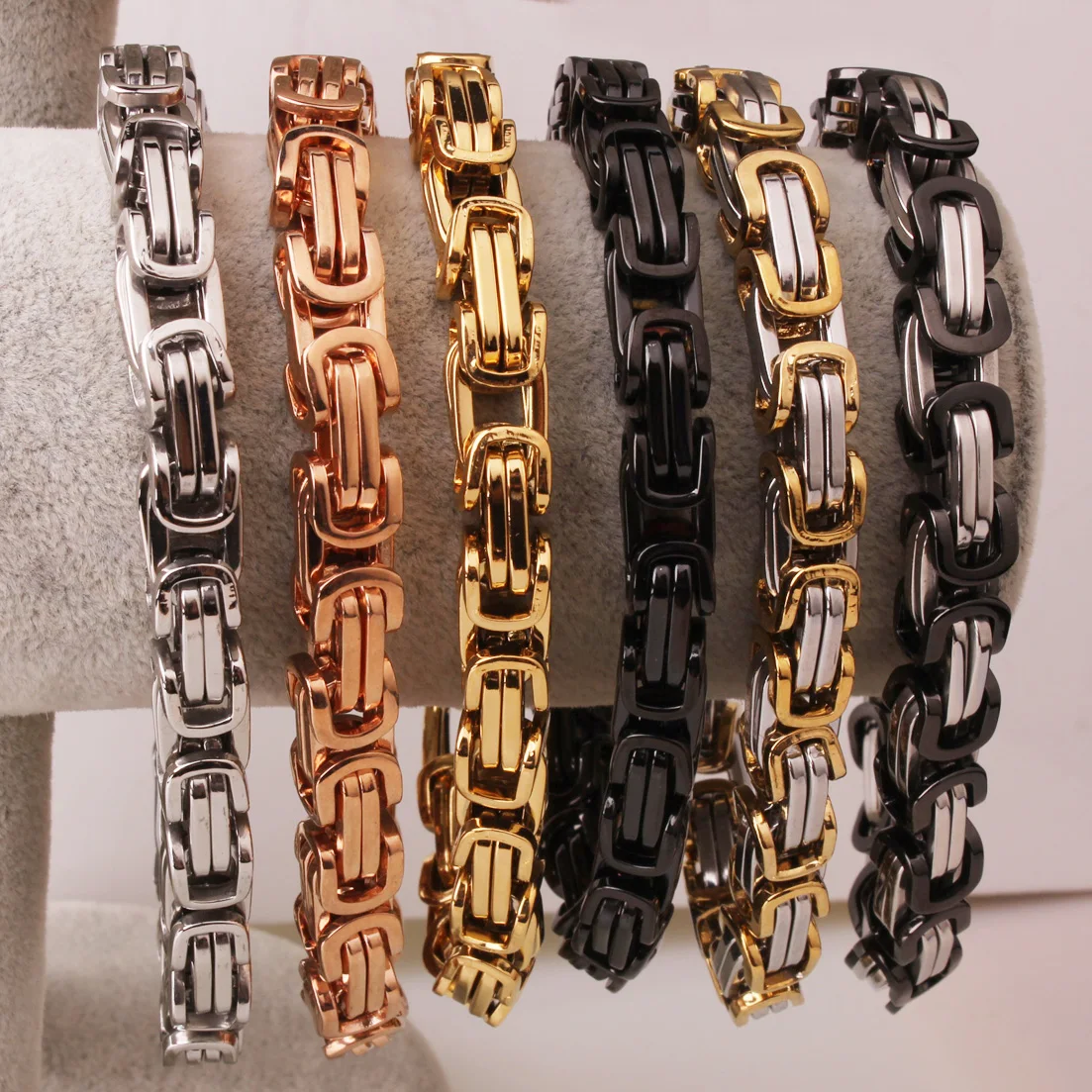 New Product Gold Color/Black Color 8mm Stainless Steel bracelets Link Byzantine Chain Bracelet For MENS Jewelry Fashion Gift