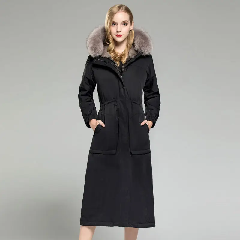 2022 NEW plus size raccoon Fur collar Liner Detachable natural Fur Coat winter jacket X-Long Women Mink Fur liner hooded parkas