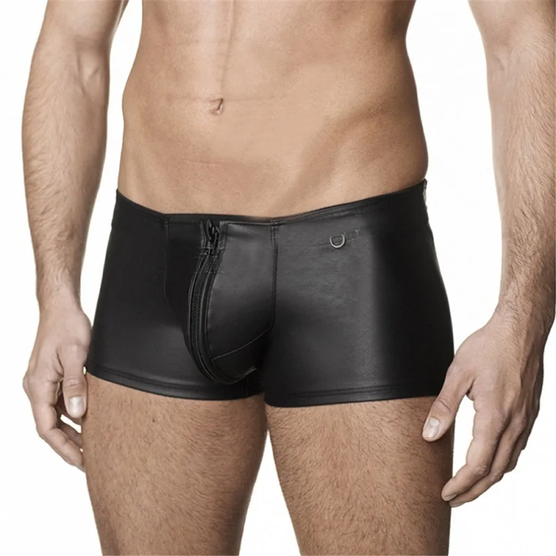 Sexy Underwear Men Boxer Shorts Leather Solid Short Homme Sexy Zipper Comfortable Boxer Largo Hombre Tight Sexy Man Boxer