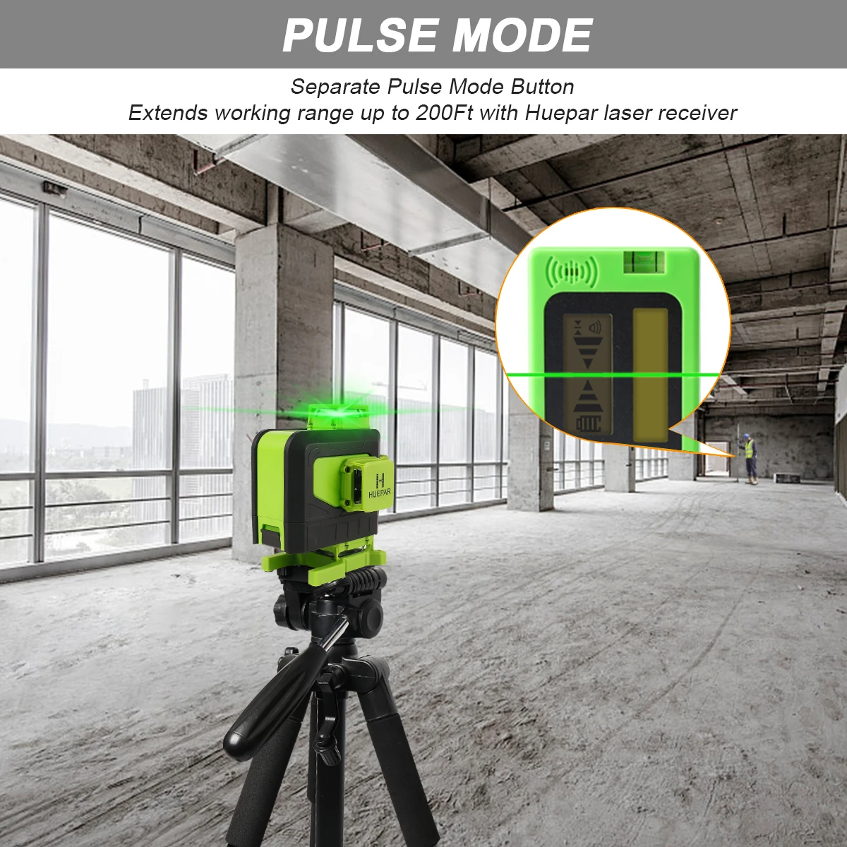 Huepar 4D 16 Lines Cross Line Laser Level Green Beam Lines Multi function & Remote Control With Li-ion battery For Tiles Floor