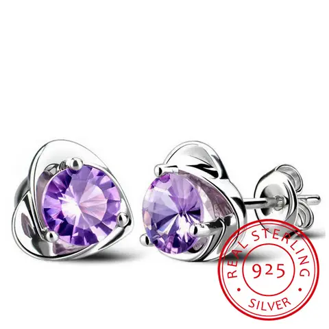 Orecchini a bottone da sposa in autentico argento sterling 925 con pietra preziosa di ametista a forma di cuore romantico per regali di gioielleria raffinata di lusso da donna
