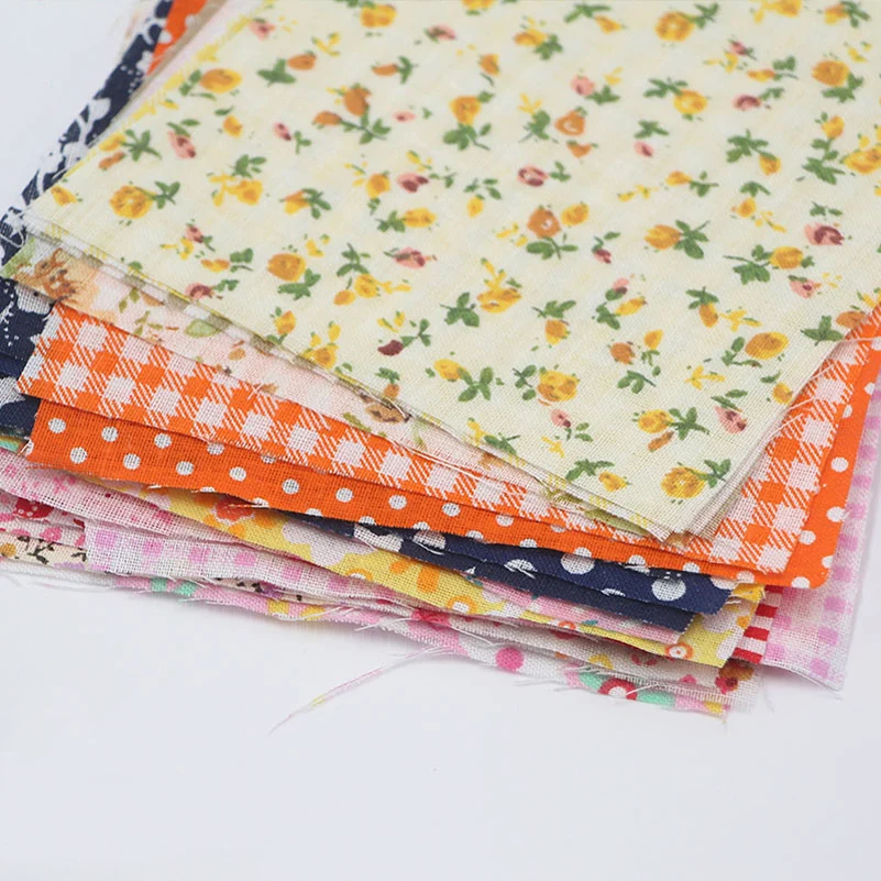 7 Pcs 24X24cm Cotton Printed Patchwork Plain Fabric Flowers Floral Polka Dot Stripe Colors Needlework DIY Handmade