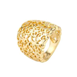 Sunspicems Chic Morocco Gold Color Metal Ring for Women Algeria Wedding Jewelry Hollow Out Arabesque  Bijoux Wholesale