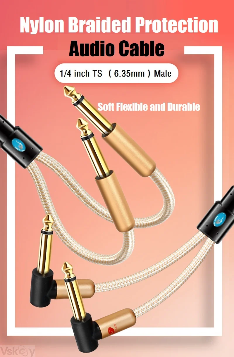 Dual 1/4 Inch TS Mono 6.35mm to 2 x 1/4'' 6.35 Male Audio Cable for Mixing Console Amplifier Guitar Stage Studio Keyboard Cords