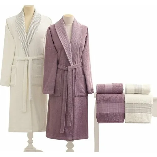 Family Robe Set Damson & Ecru Shower Bathe Towel For Soft Robe Turkish Made In Turkey Manufacture Special Healthy Dry