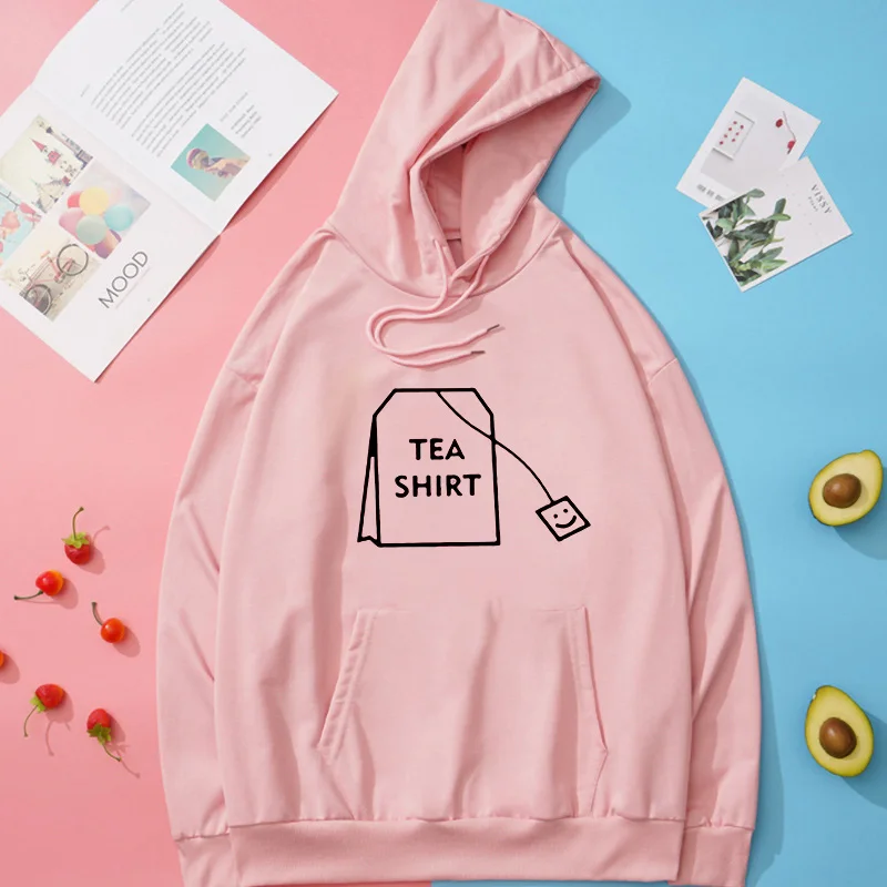 

Tea Shirt print Hipster Womens hoodie Kawaii Loose Streetwear Sweatshirts Women Hooded Simple Pullovers Korean Style Warm Tops