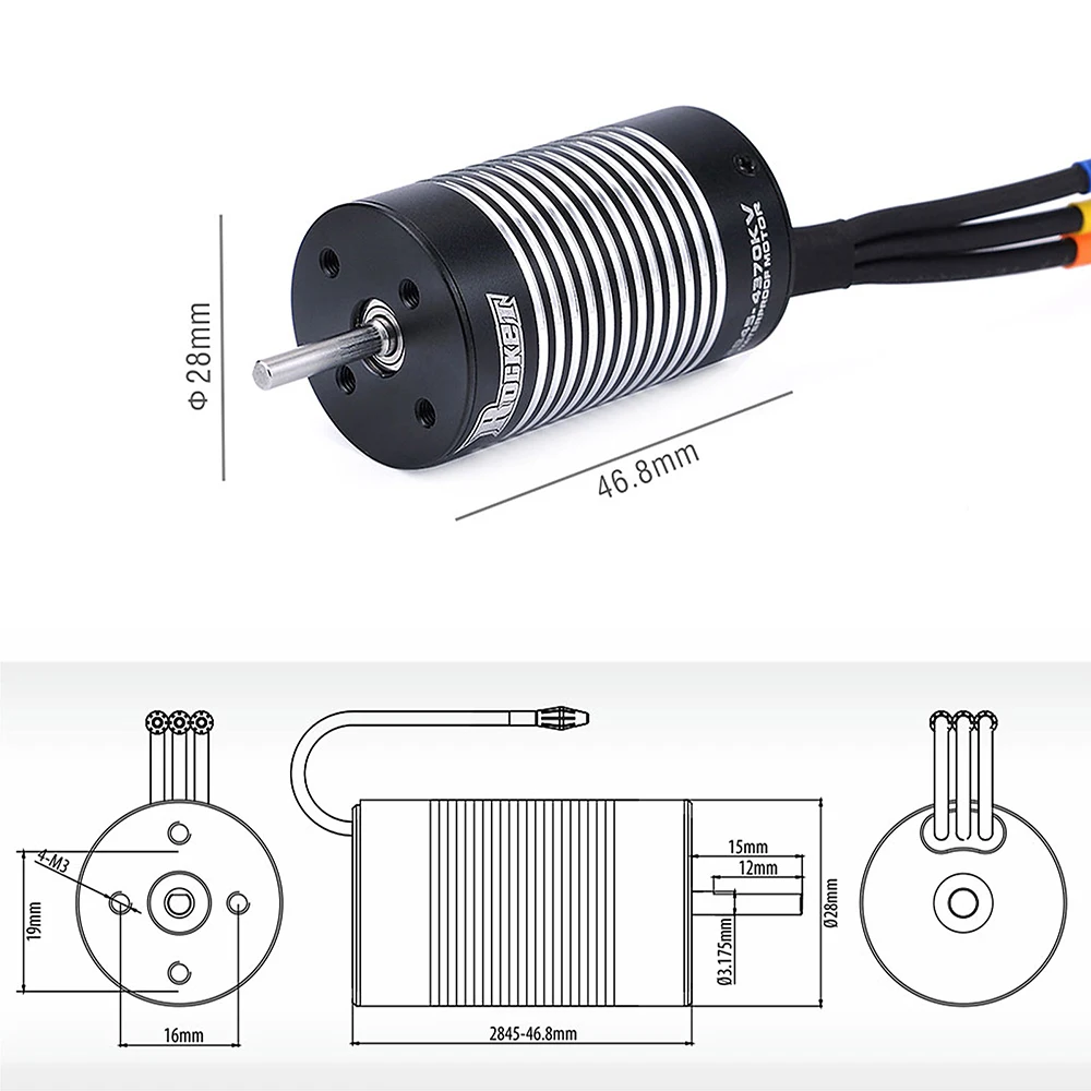 Rocket 2845 Waterproof Brushless Sensorless Motor 3100KV 3800KV 4370KV 5000KV for 1/12 1/14 2S RC Car and 3S Racing Car